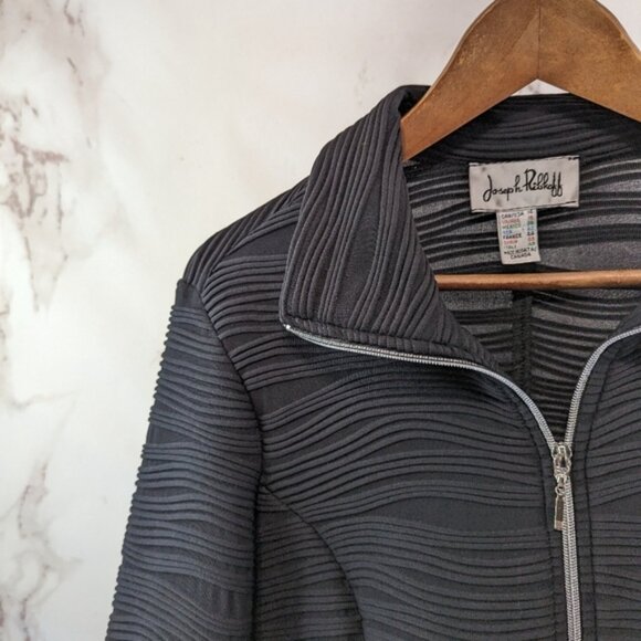 Joseph Ribkoff Jacket Womens Large 14 Black Zip Ribbed Textured Artsy - Picture 2 of 11